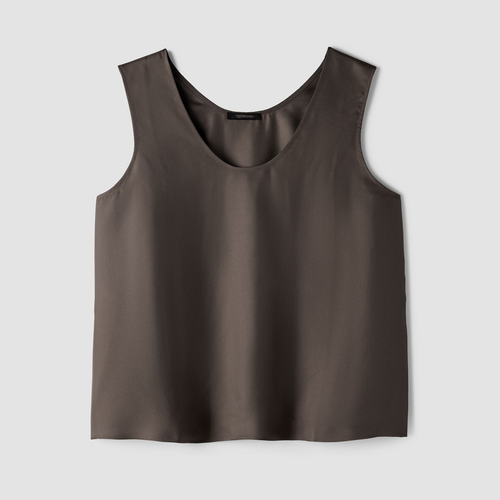 Top tank z zakrzywionym dekoltem w kształcie litery V, jedwabna twill, swobodny fason